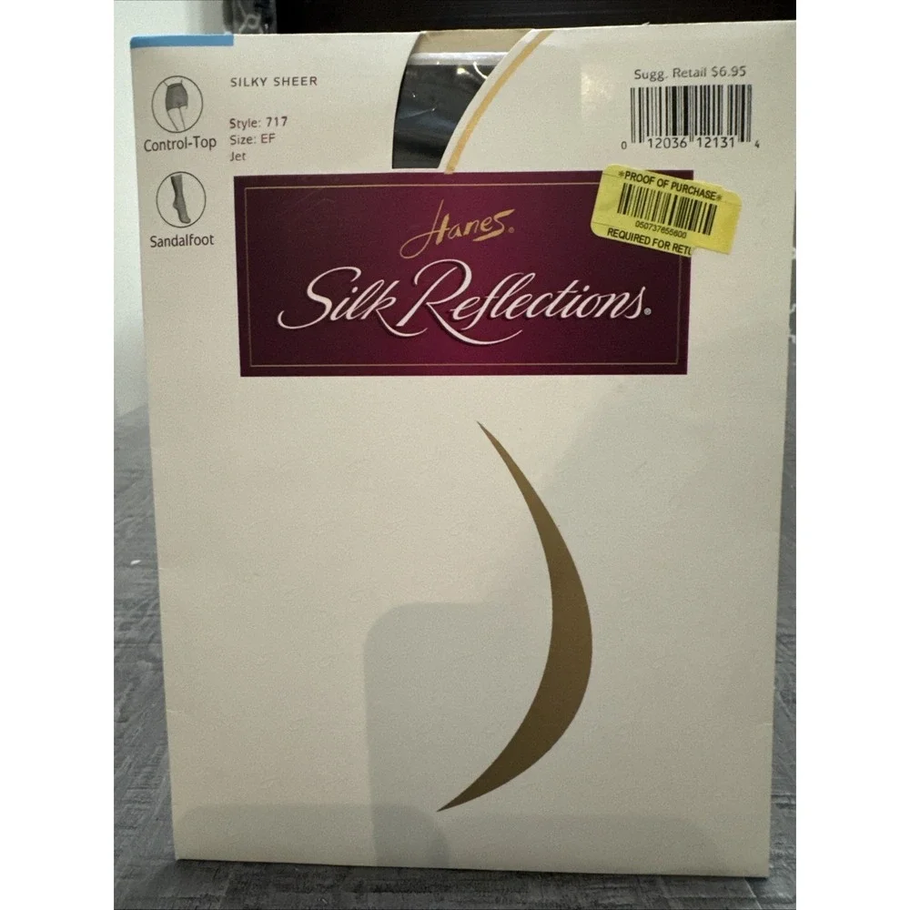 Hanes Silk Reflections Silky Sheer Style 717 Size EF Jet Sandalfoot Pantyhose